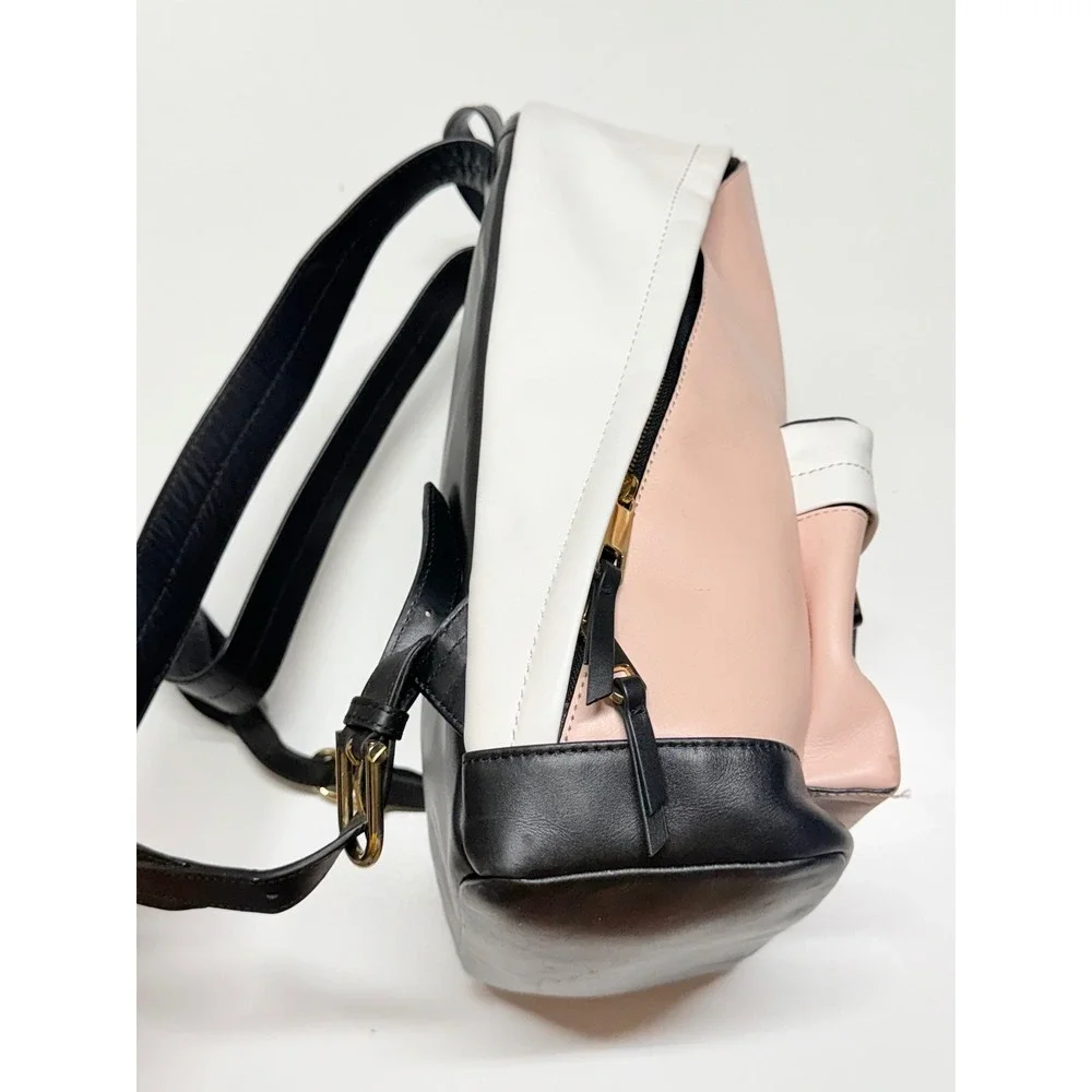 J.Crew Colorblock Leather Backpack Pink Cream Black Gold Zip Travel Bag